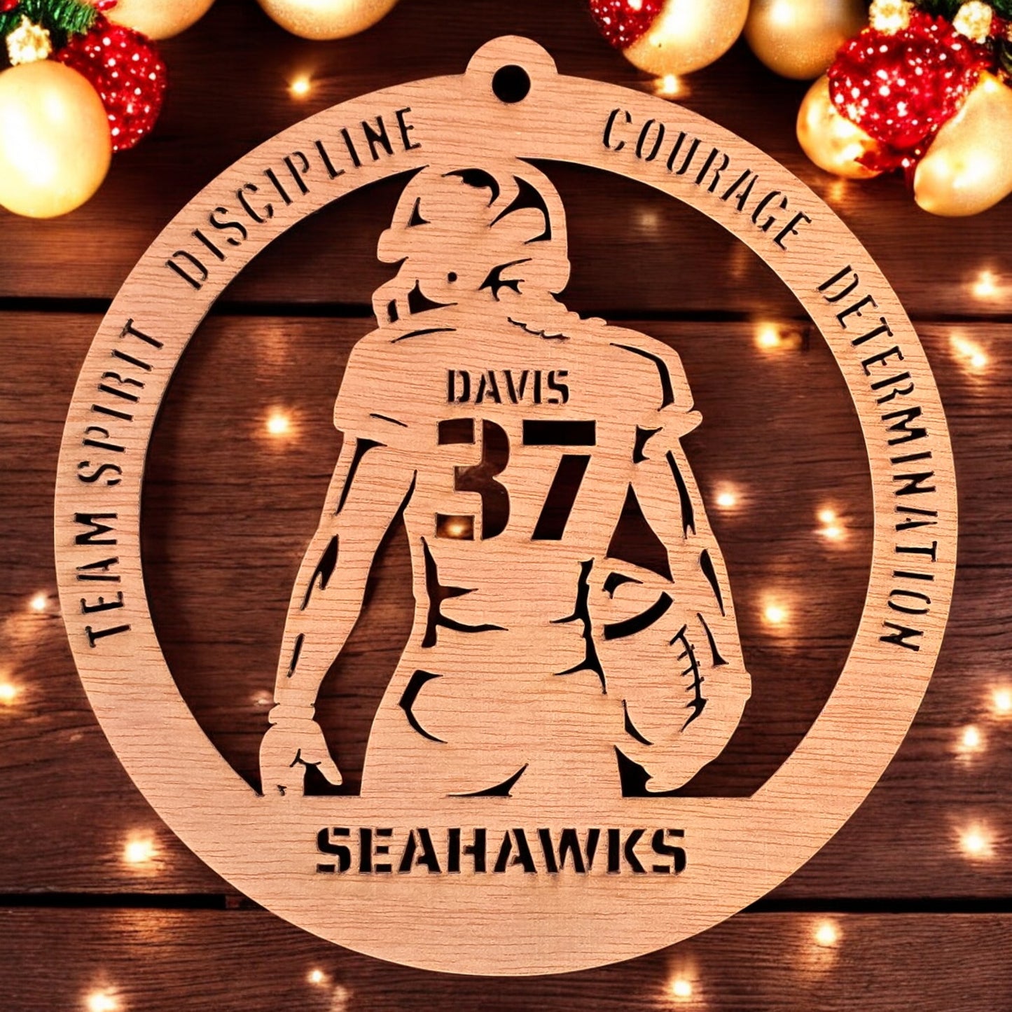 Personalized wooden football player ornament – girl version